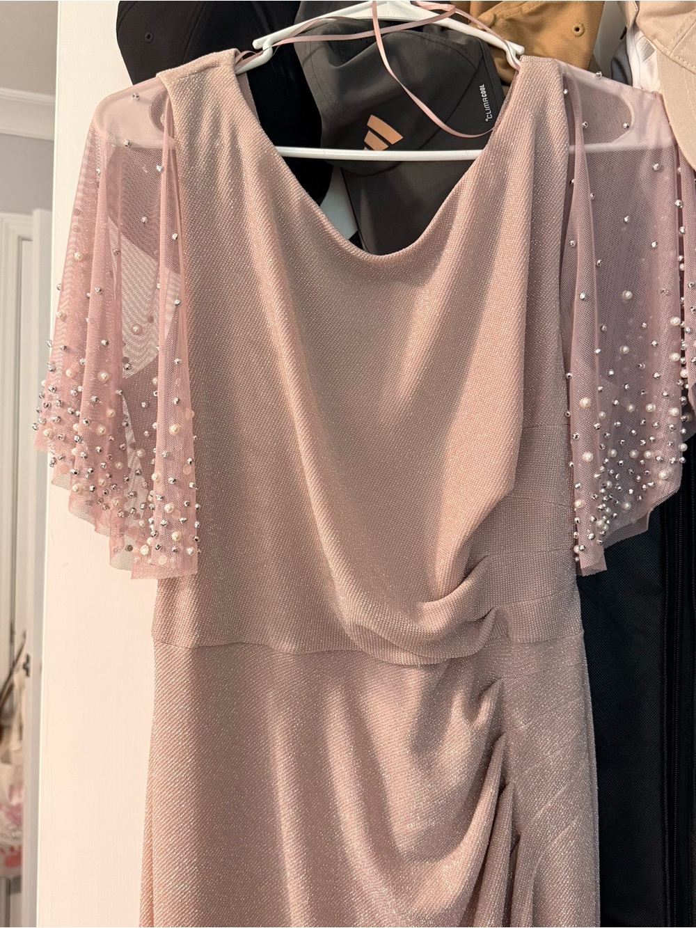 Alex Evenings Blush Pink Pearl-Embellished Midi Dress